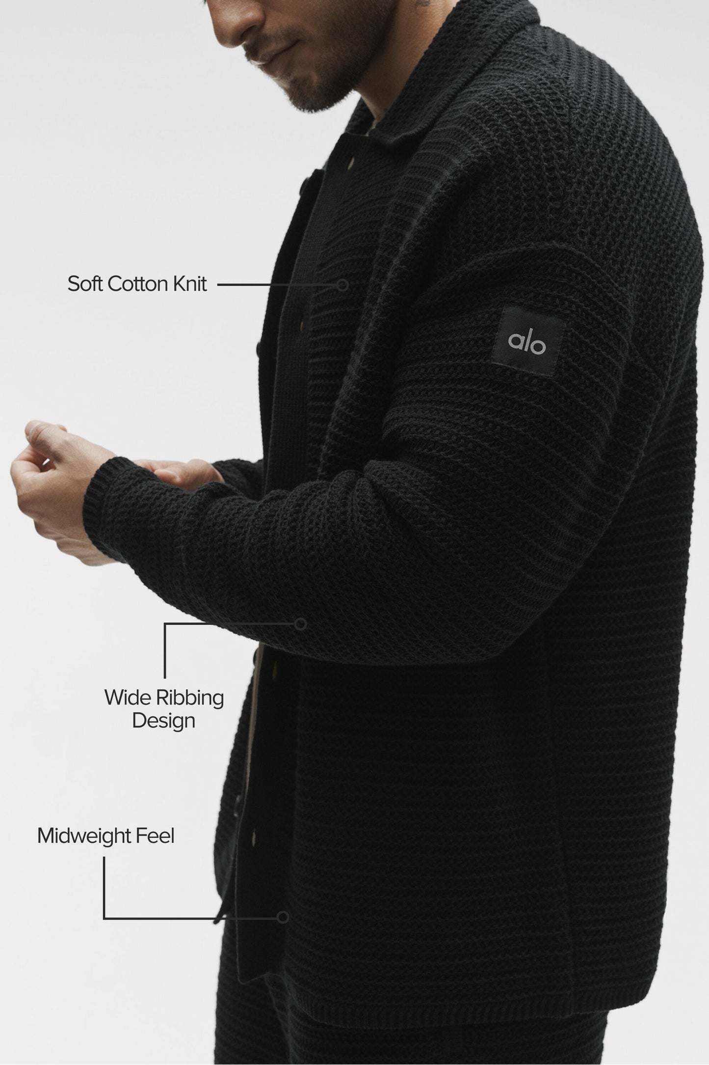 Shift Knit Button Up Long Sleeve - Black