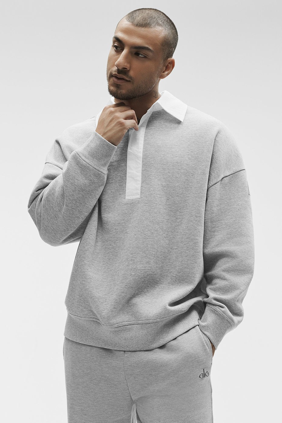 Take It Easy Long Sleeve Henley Pullover - Athletic Heather Grey/White