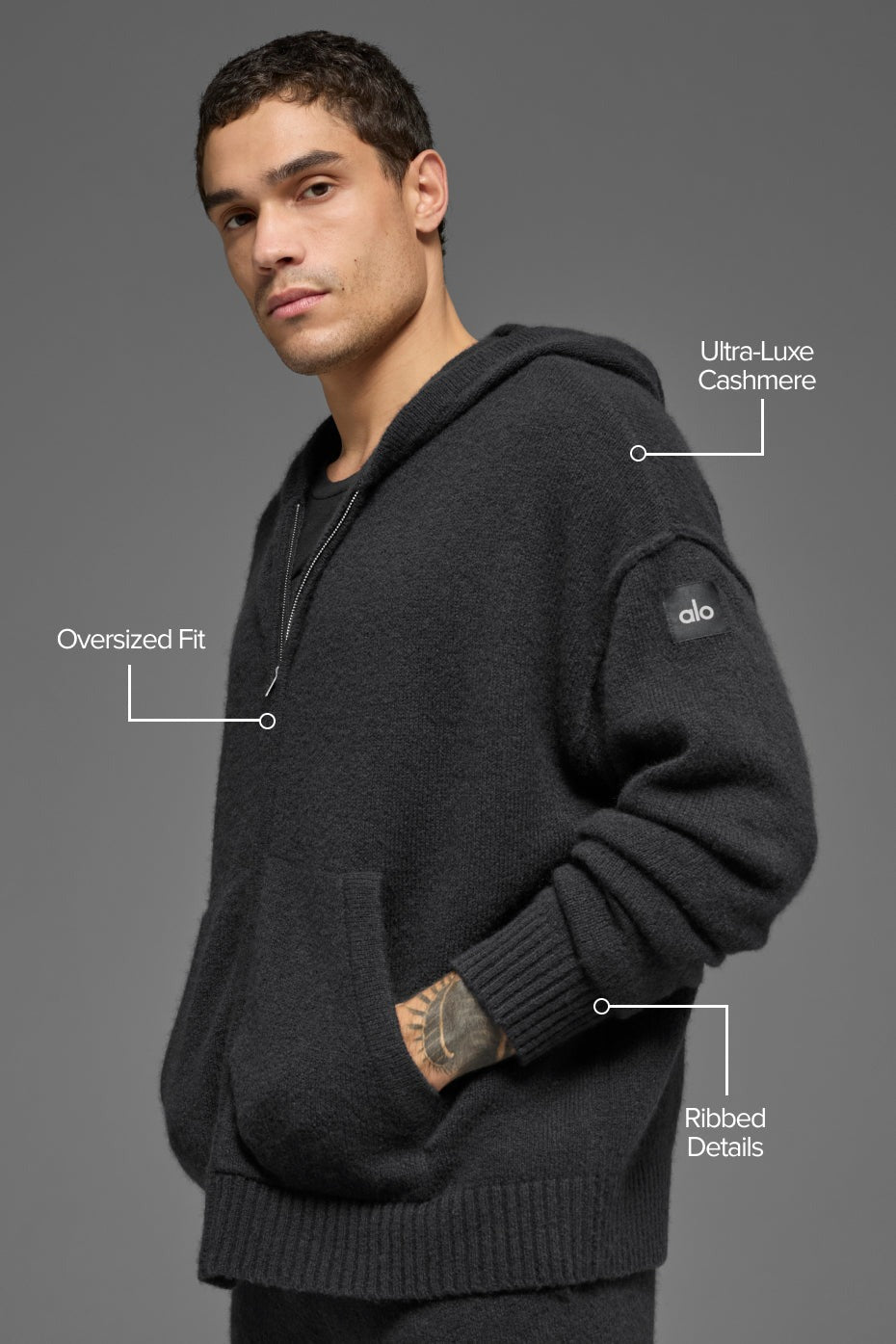 Wool Cashmere New Class Full Zip Hoodie - Black
