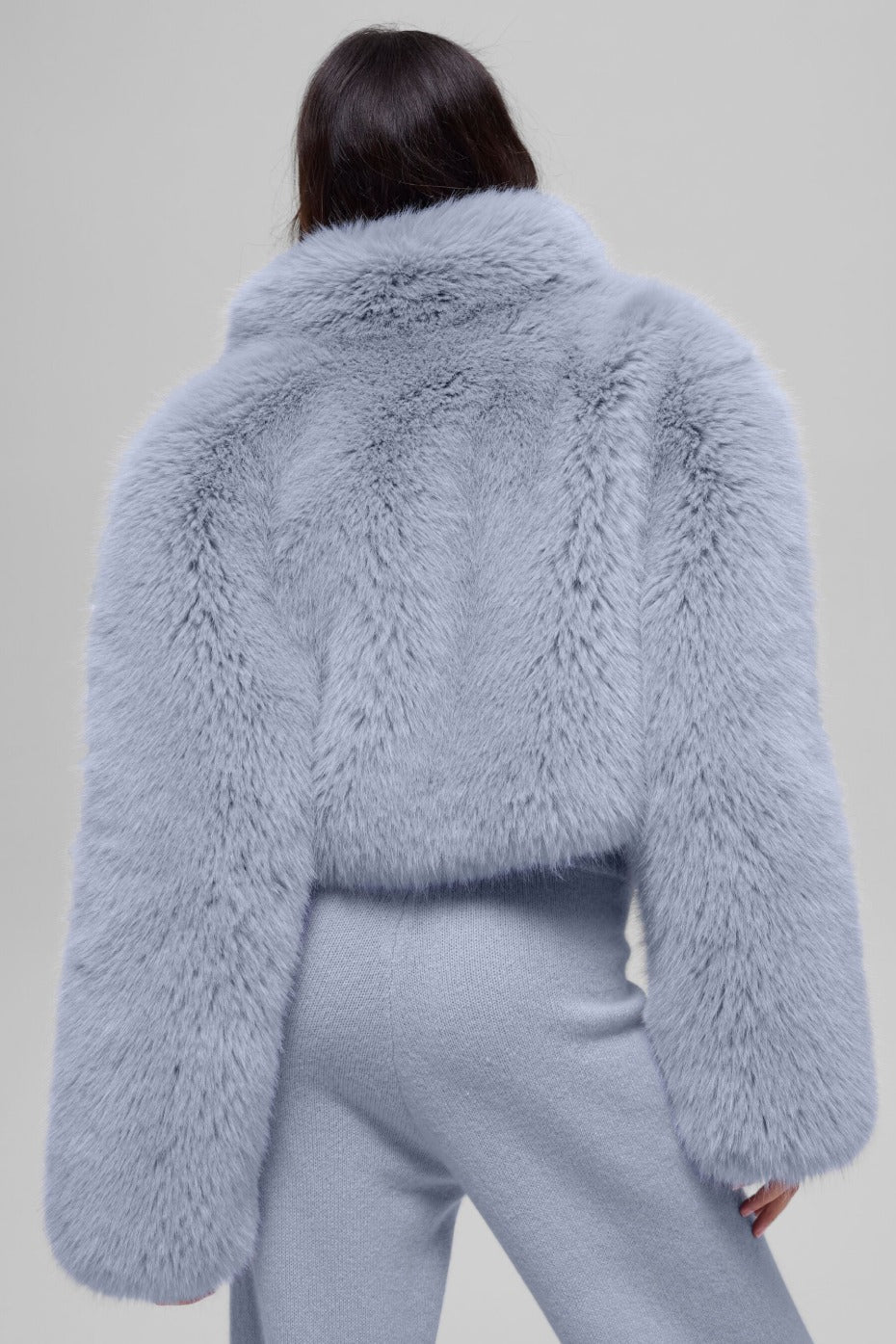 Opulent Faux Fur Cropped Jacket - Winter Frost