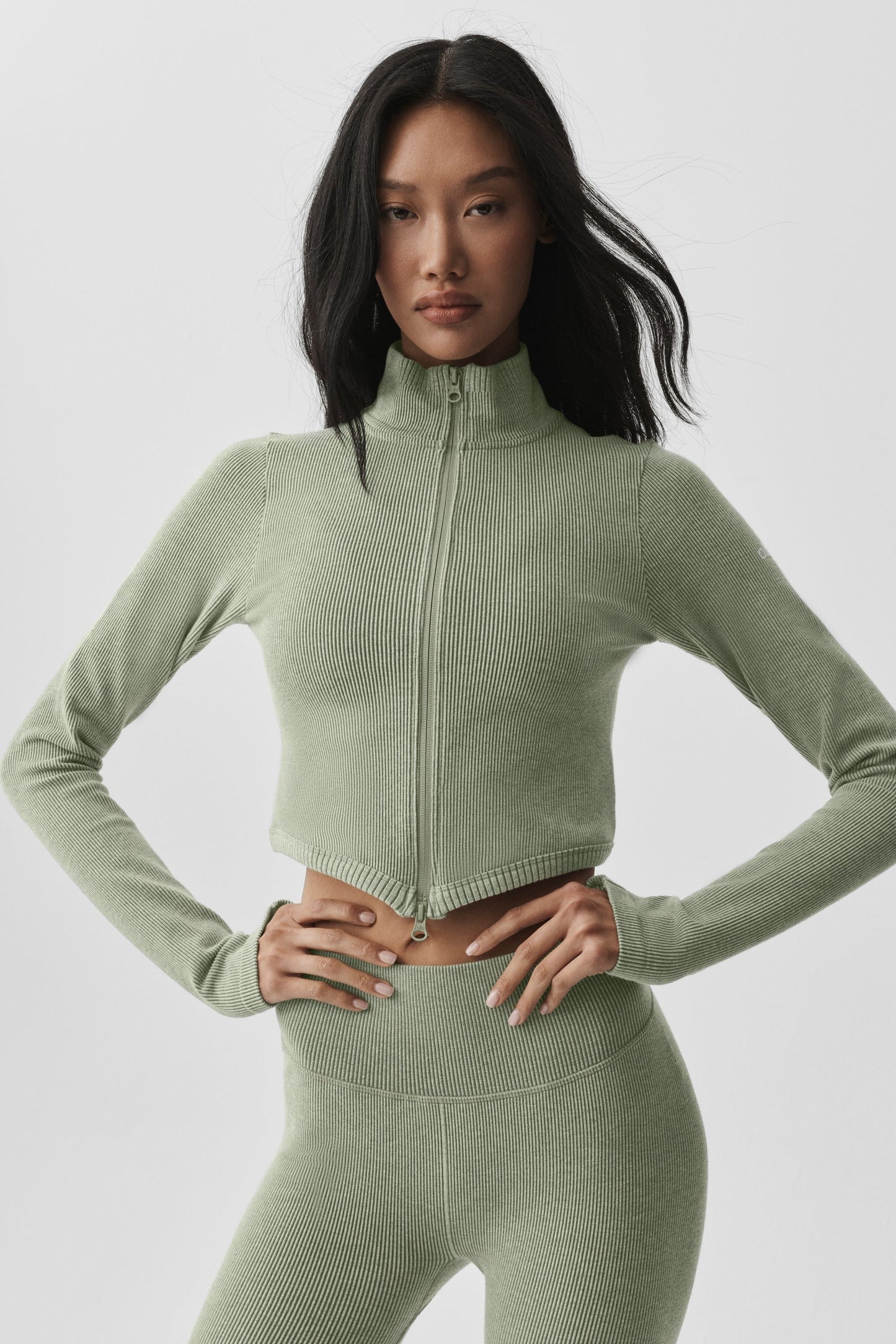 Seamless Two Tone Rib Jacket - Dune Grass Heather