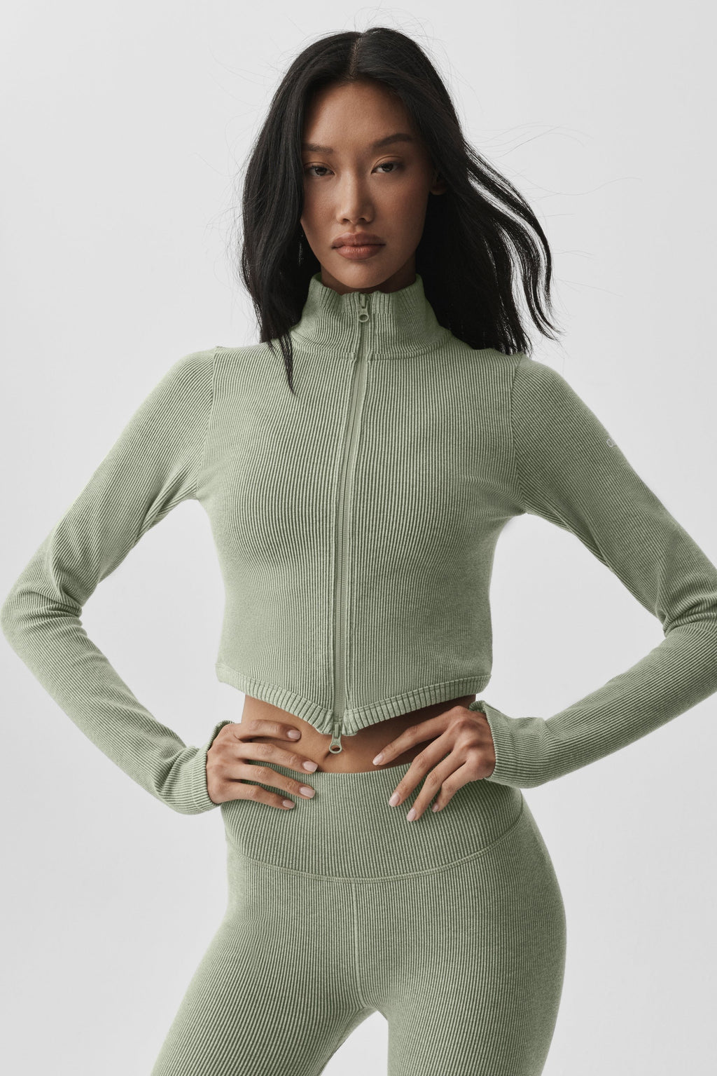 Seamless Two Tone Rib Jacket - Dune Grass Heather