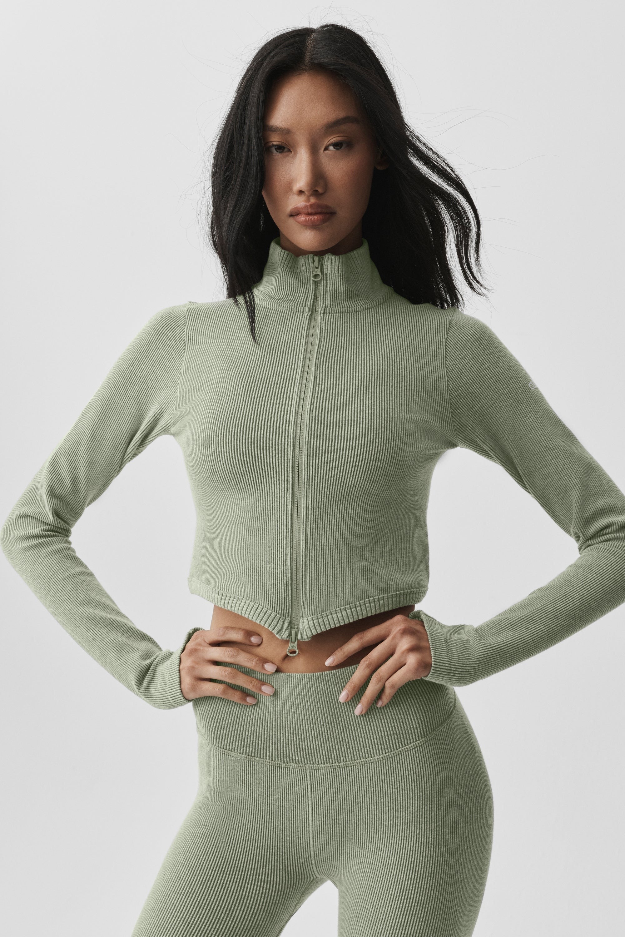 Seamless Two Tone Rib Jacket - Dune Grass Heather