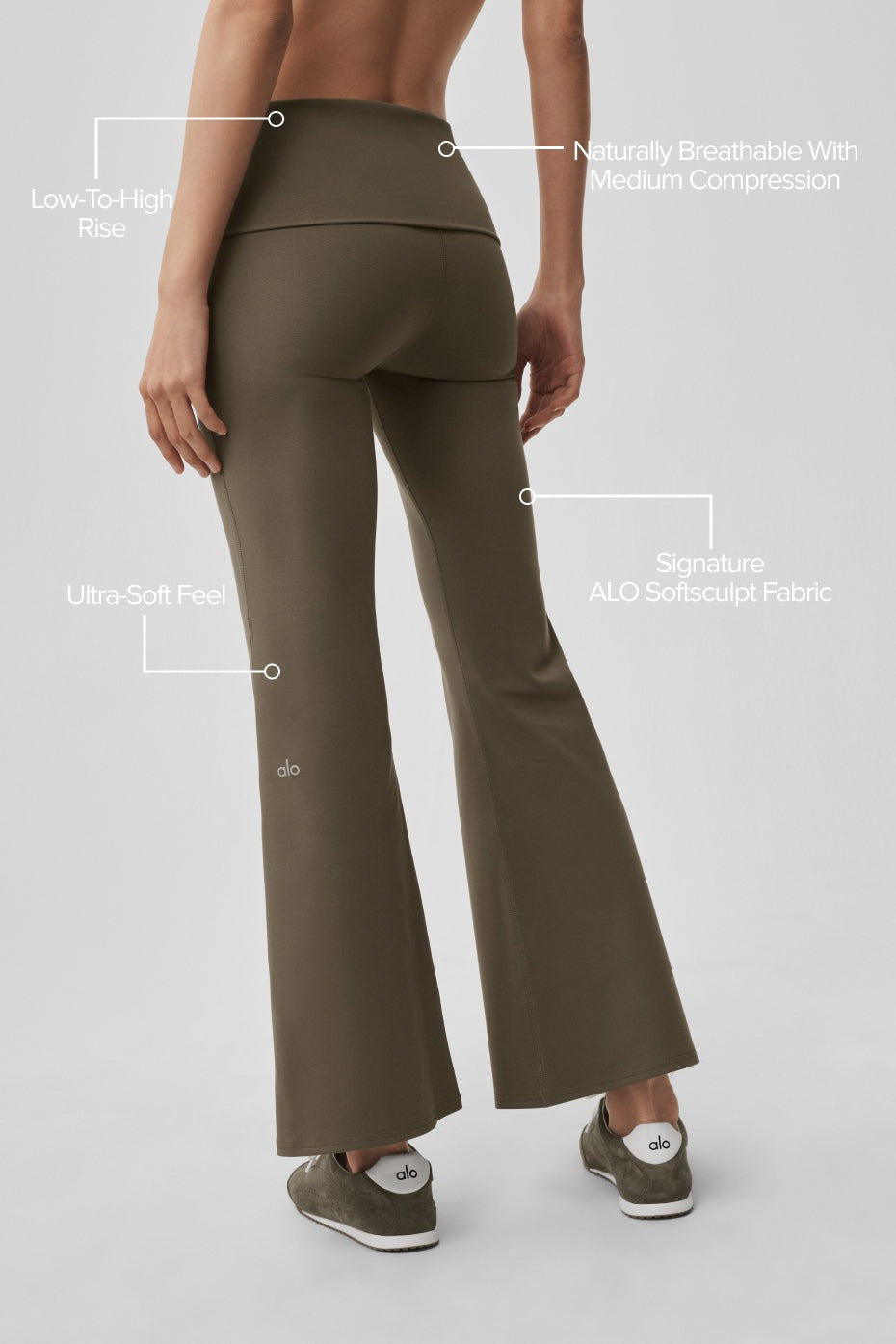 ALO Softsculpt Foldover Flare Legging (Short) - Olive Tree