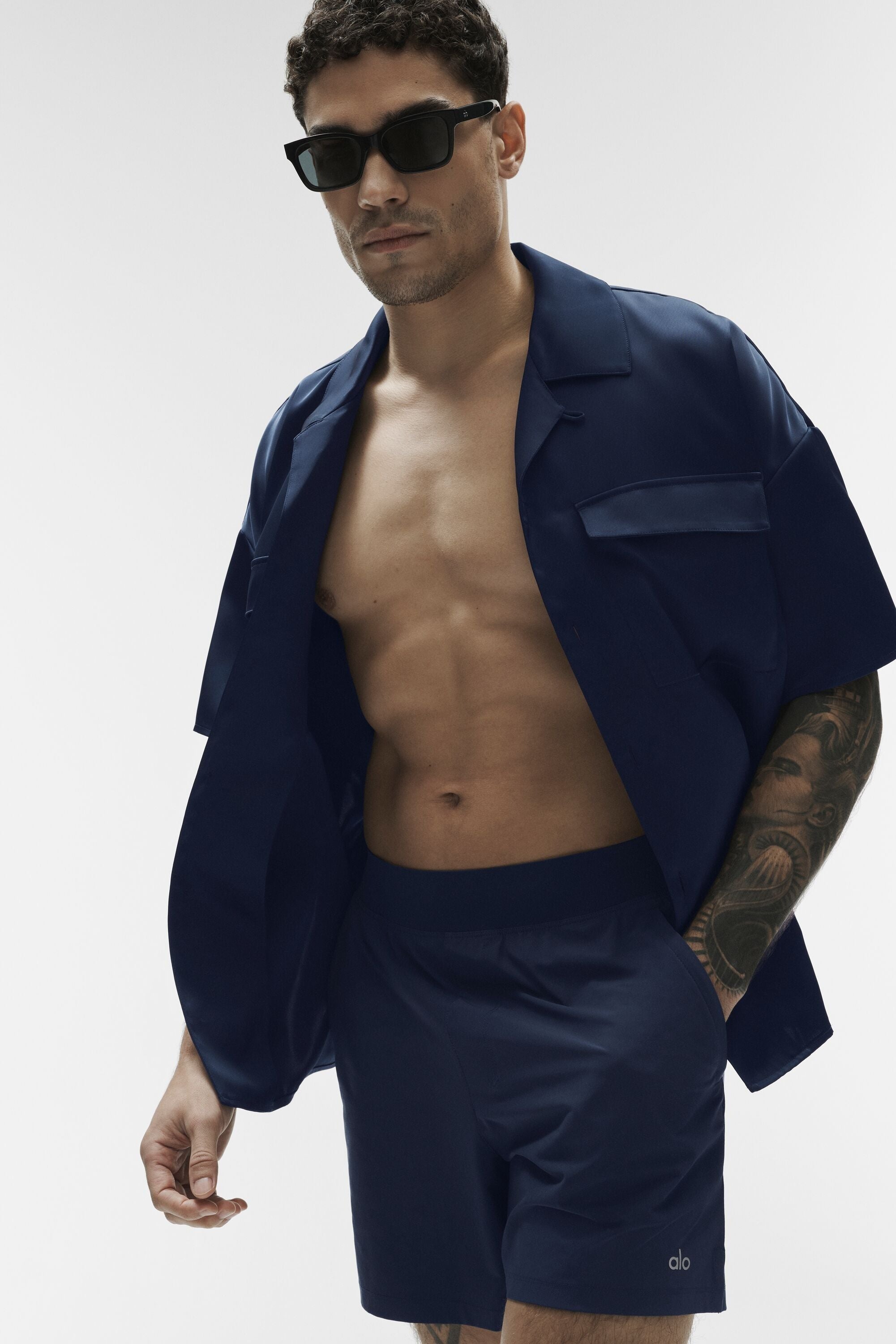Satin Horizon Short Sleeve Button Up - Navy