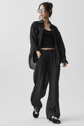 Semi-Sheer Golden Hour High-Waist Straight Leg Pant - Black