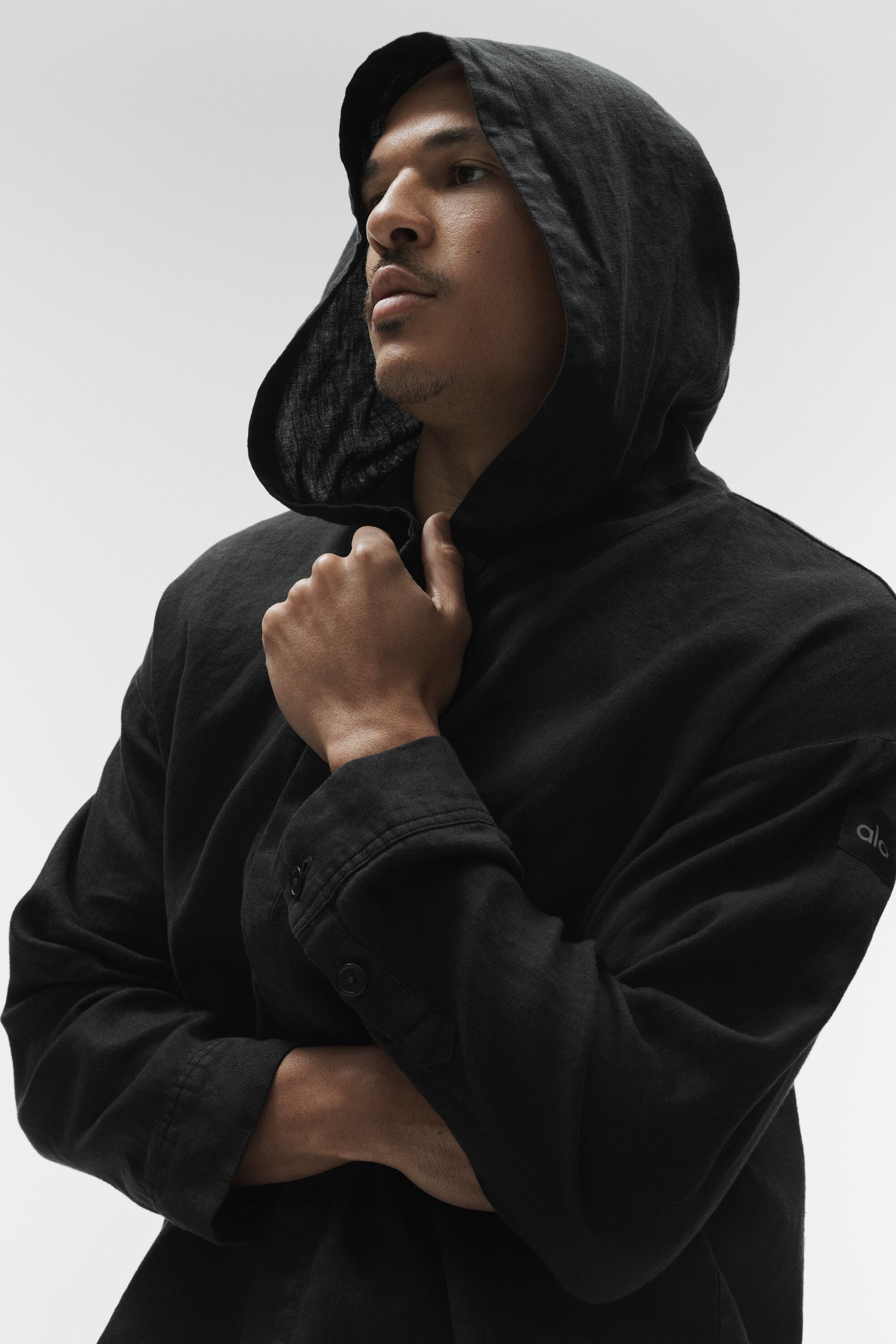Linen Days Button Up Hoodie - Black