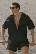 Satin Horizon Short Sleeve Button Up - Black