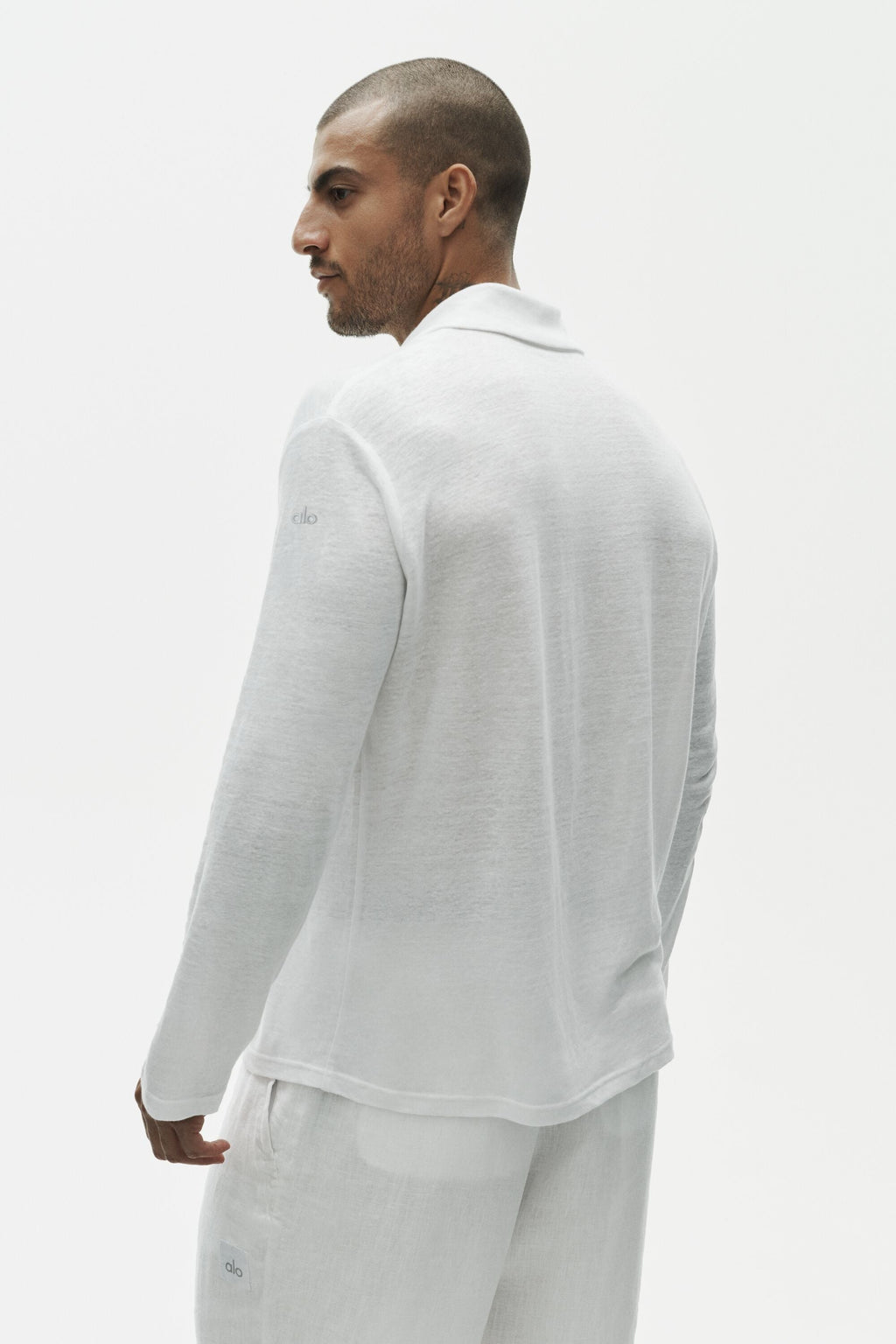 Linen Jersey Coastal Long Sleeve Button Up - White