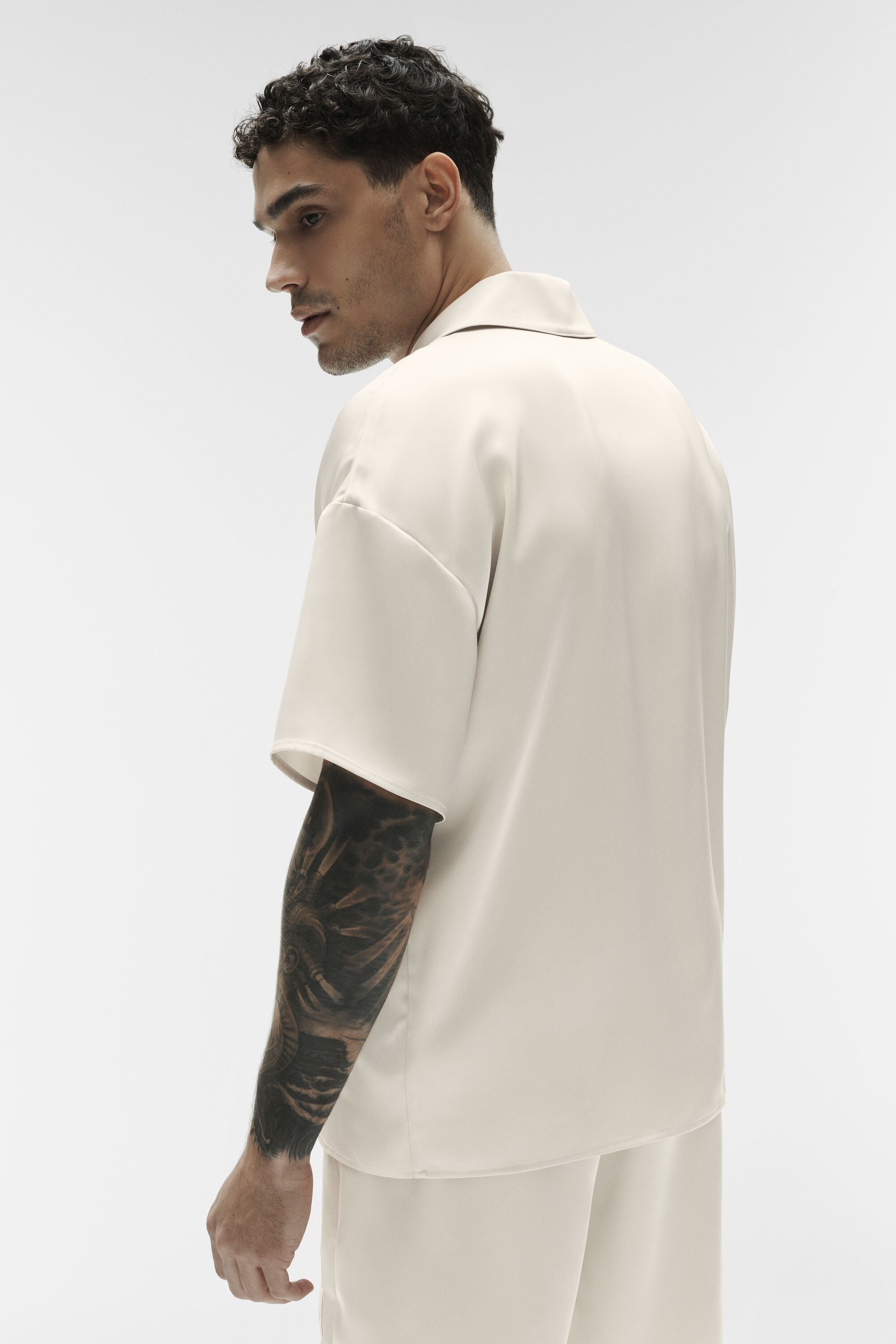 Satin Horizon Short Sleeve Button Up - Bone