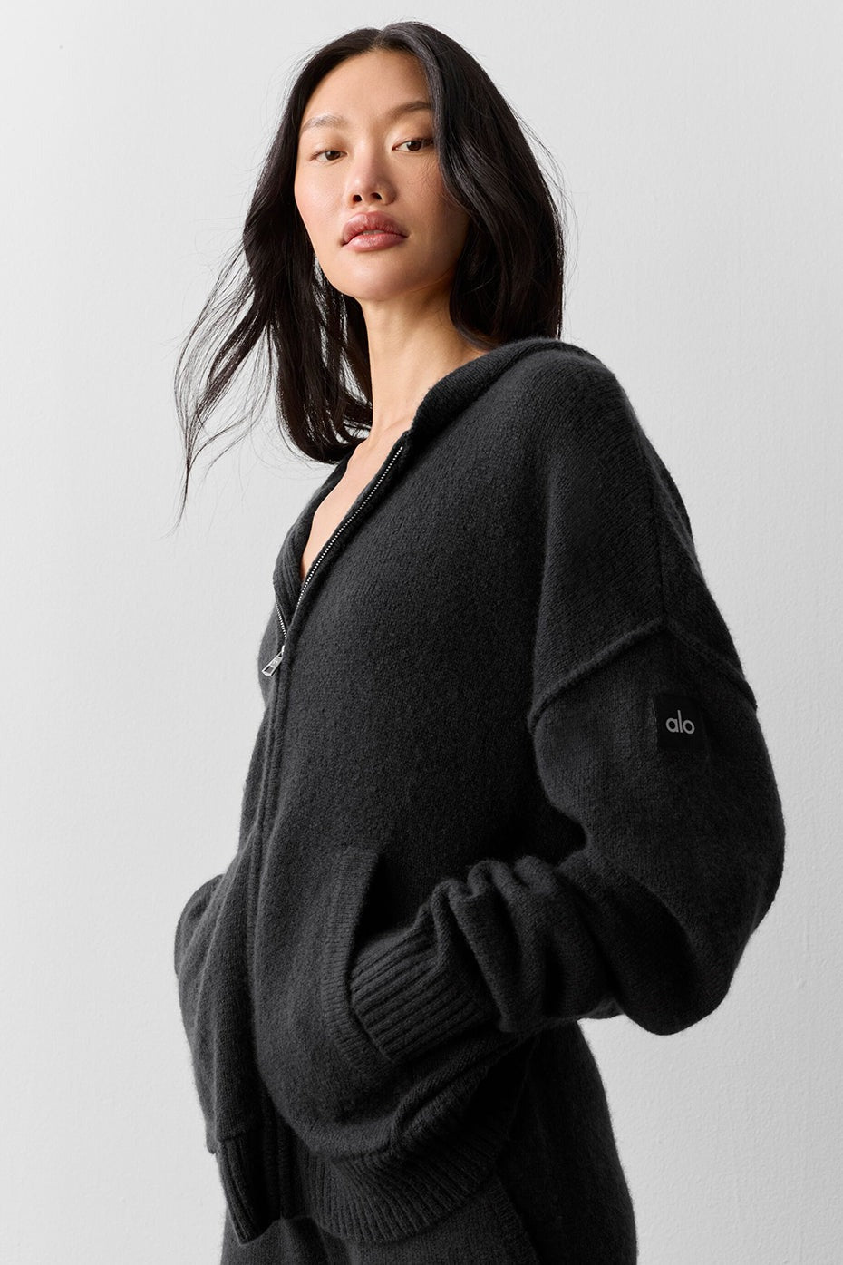 Wool Cashmere New Class Full Zip Hoodie - Black