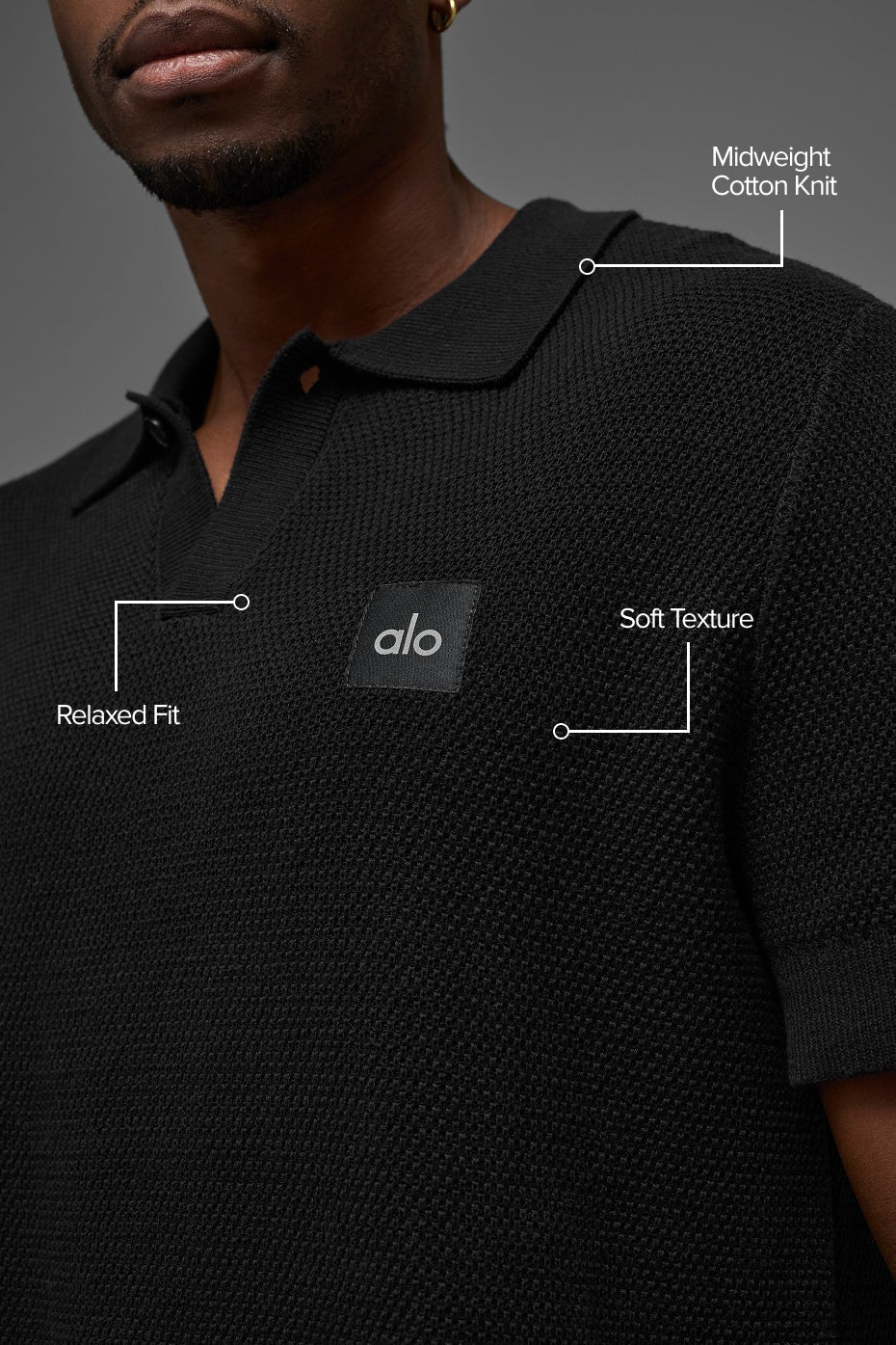 Sports Club Sweater Knit Polo - Black