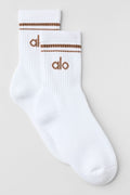 Unisex Half-Crew Throwback Sock - White/Sun Kissed Brown