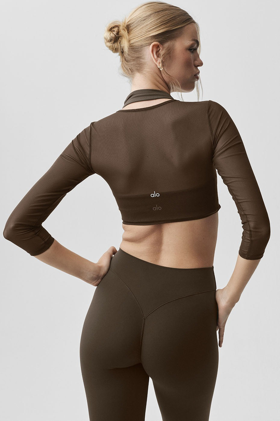 Mesh Knotty 3/4 Sleeve Top - Espresso
