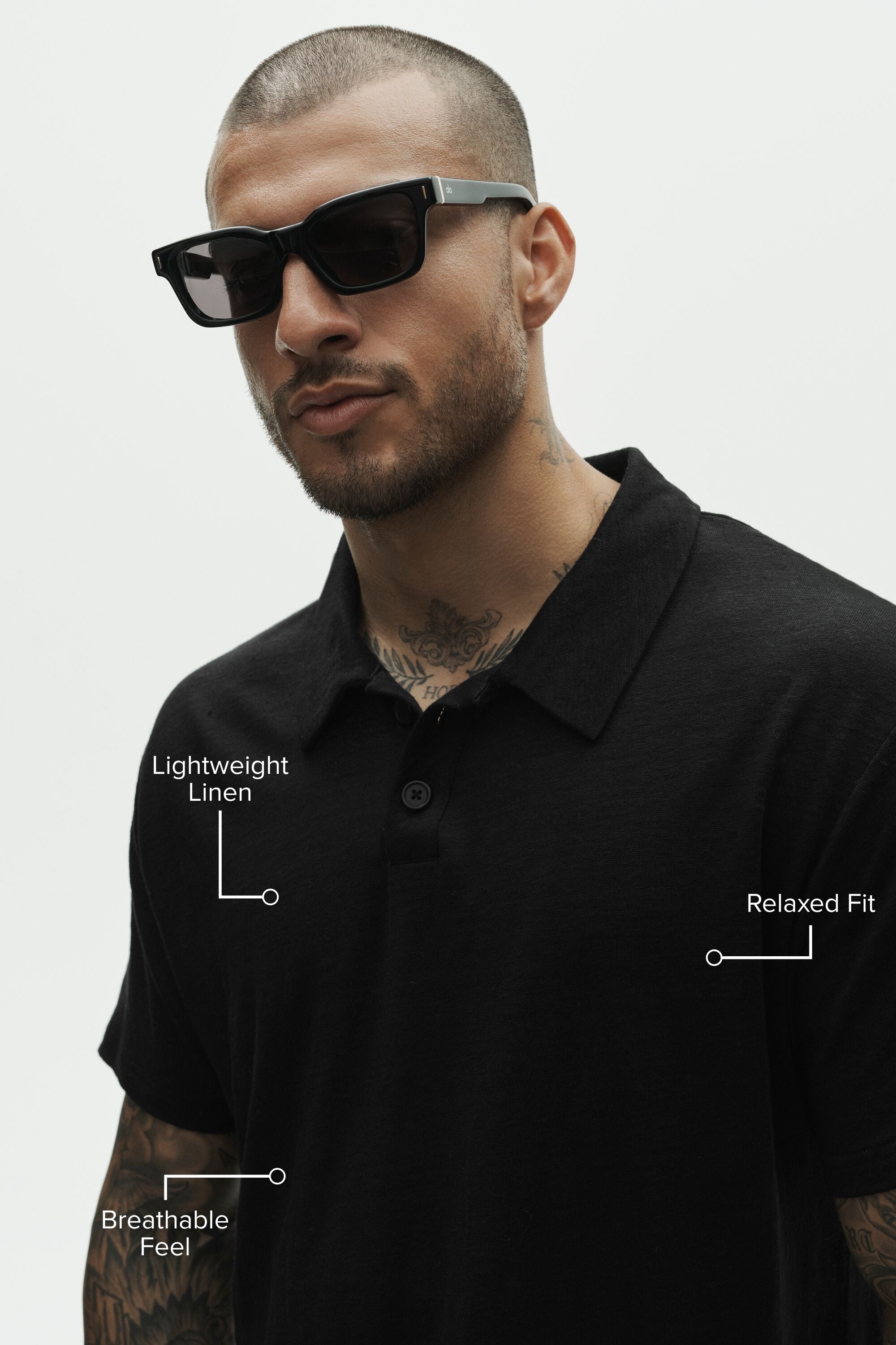 Linen Jersey Coastal Short Sleeve Polo - Black