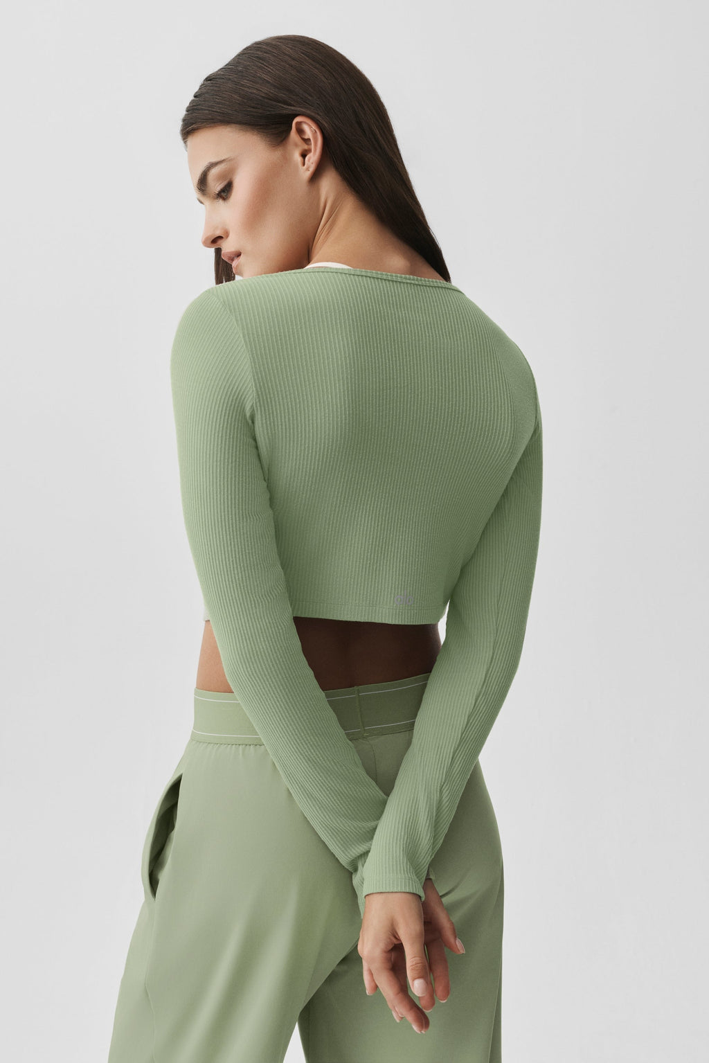 Ribbed Cropped Whisper Cardigan - Dune Grass