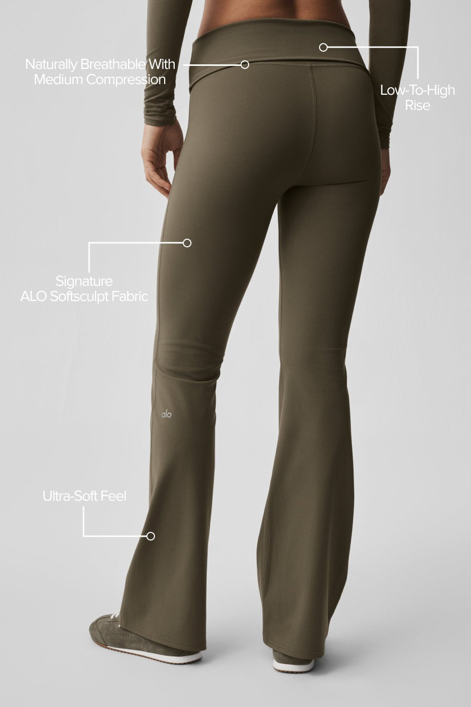ALO Softsculpt Foldover Flare Legging (Regular) - Olive Tree