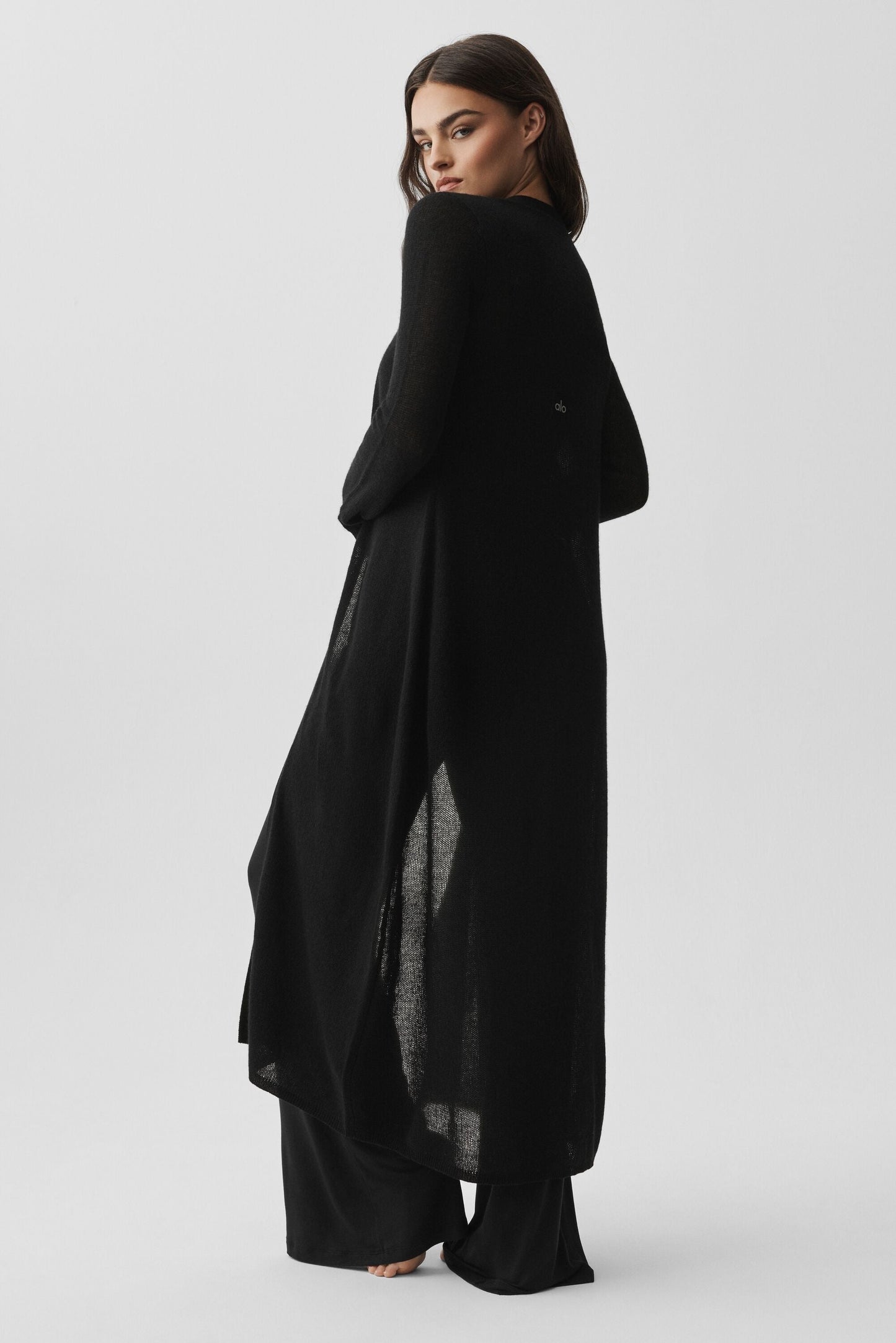 Sheer Cashmere Long Cardigan - Black