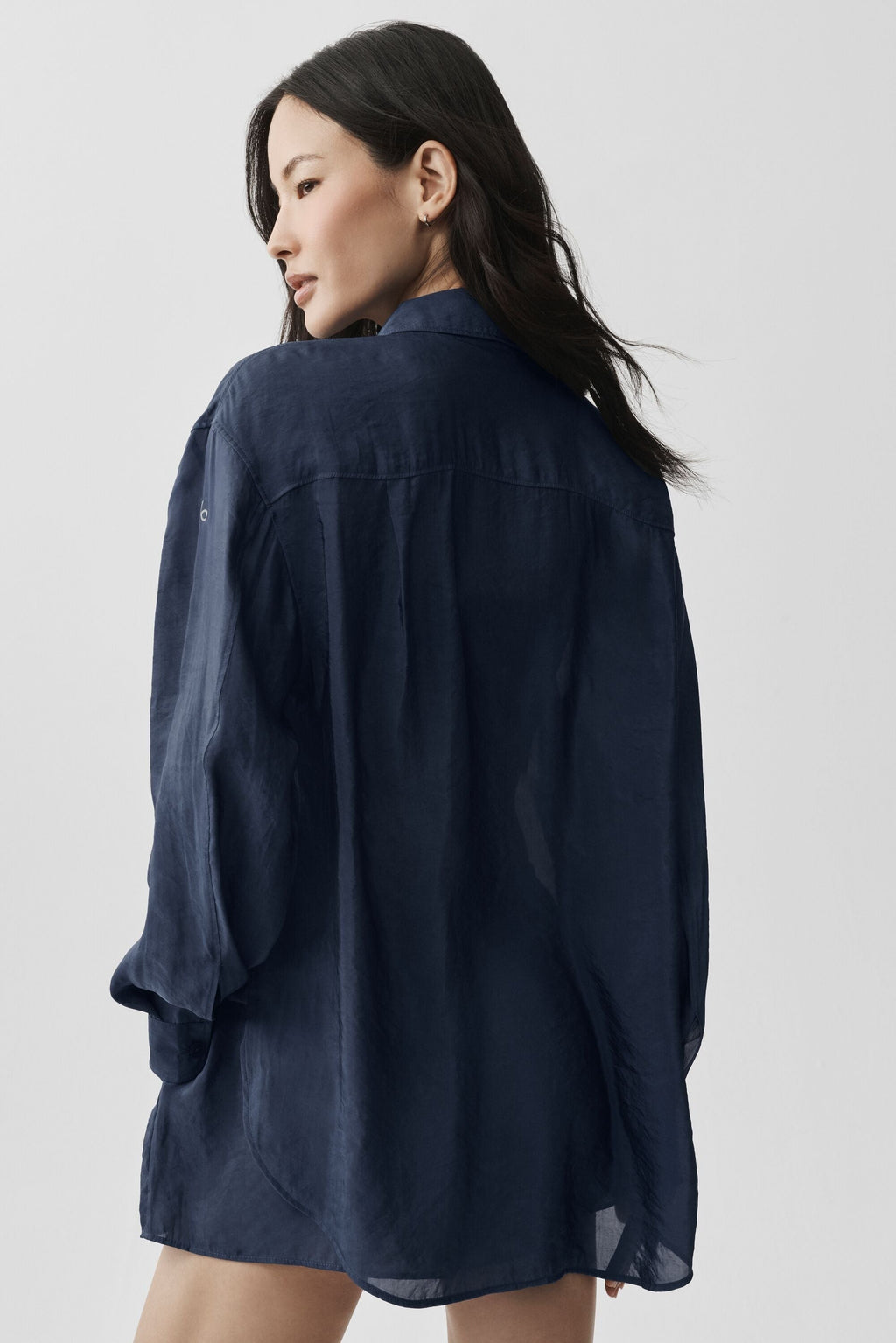 Semi-Sheer Golden Hour Button Down Long Sleeve - Navy