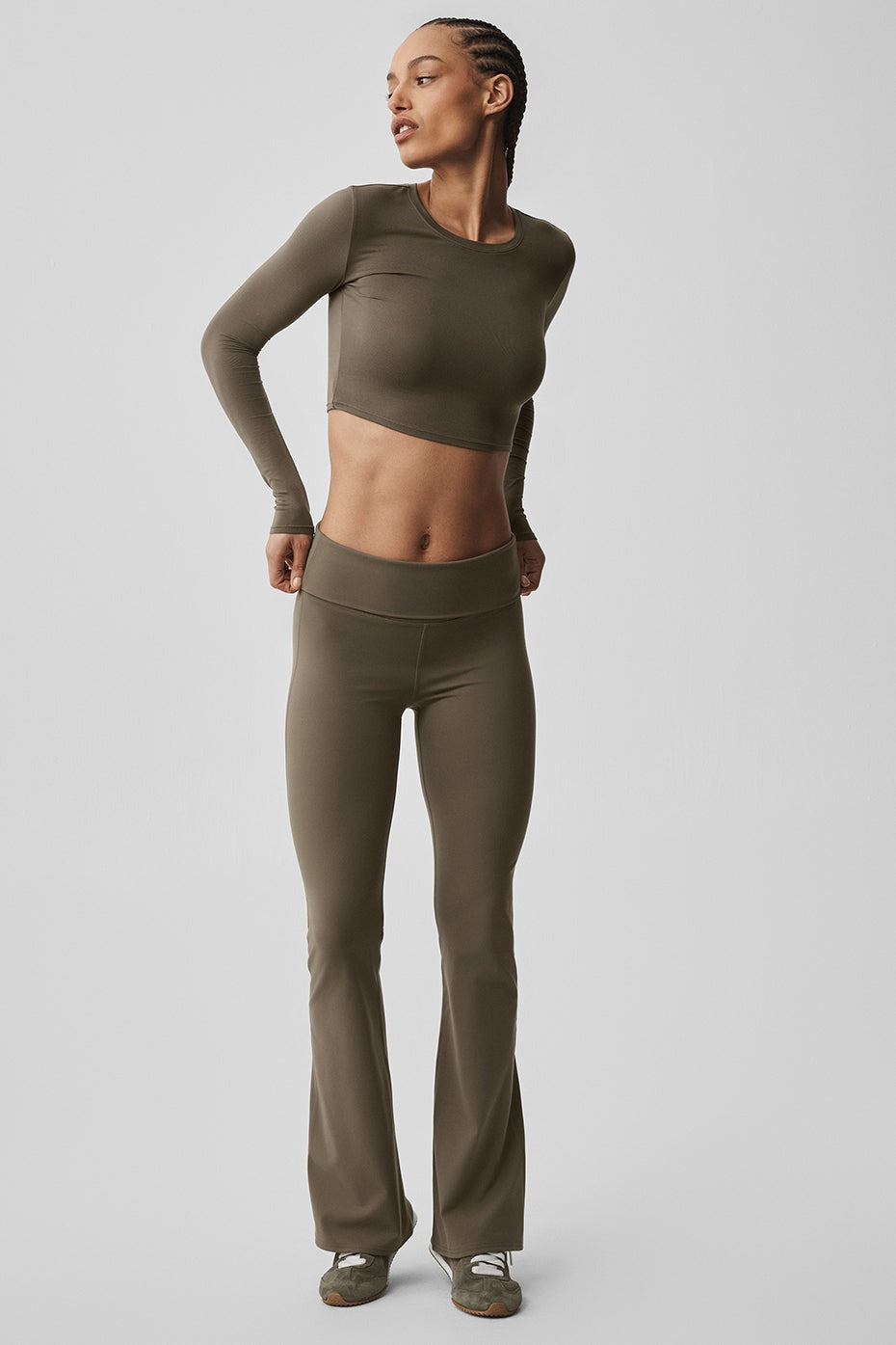 ALO Softsculpt Foldover Flare Legging (Regular) - Olive Tree