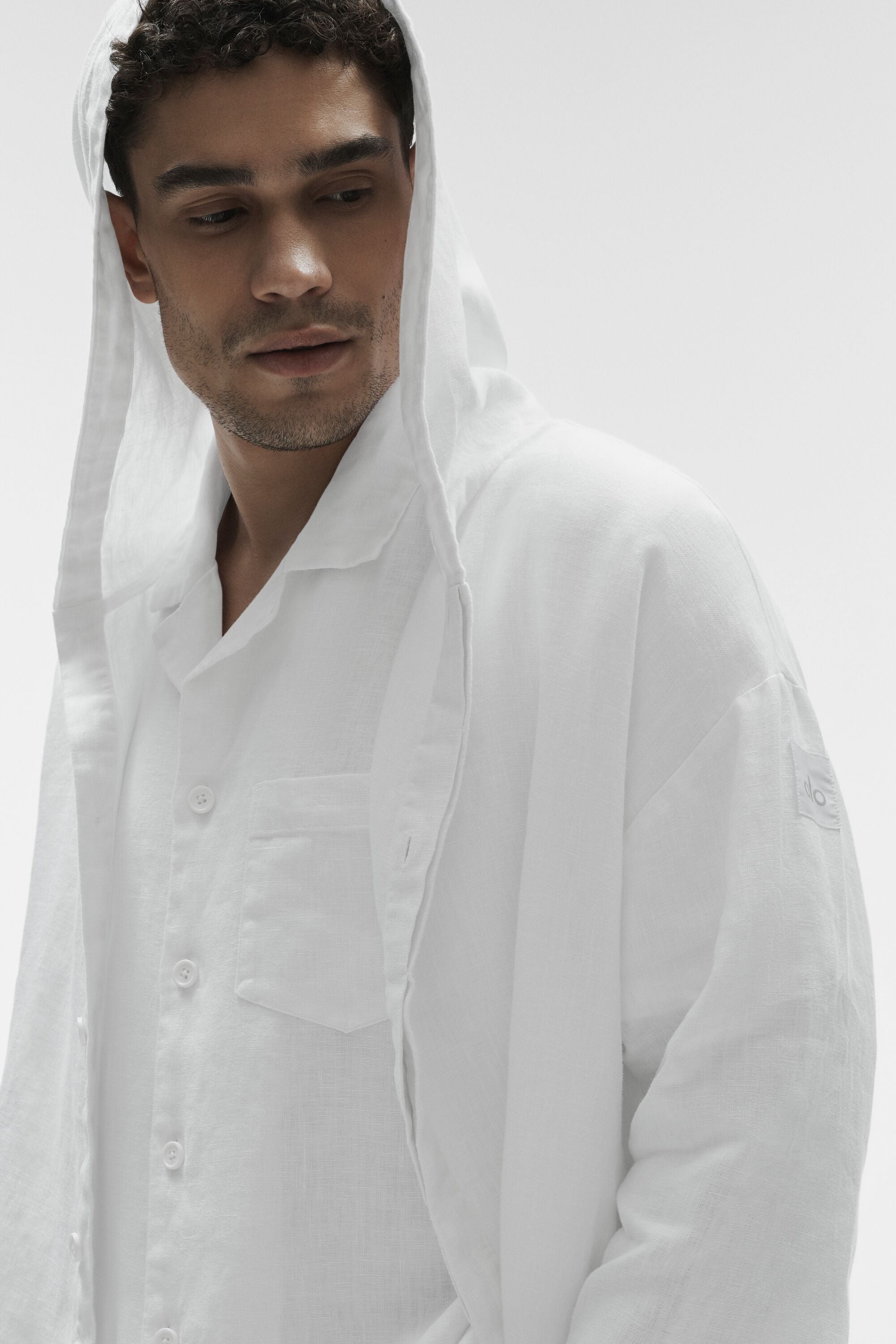 Linen Days Button Up Hoodie - White