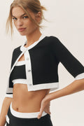 Cotton Cashmere Cropped Capri Dream Cardigan - Black/White