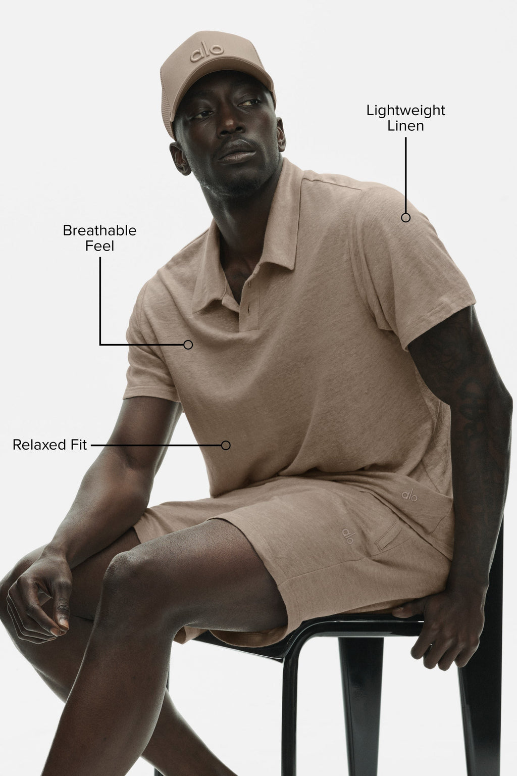 Linen Jersey Coastal Short Sleeve Polo - Gravel