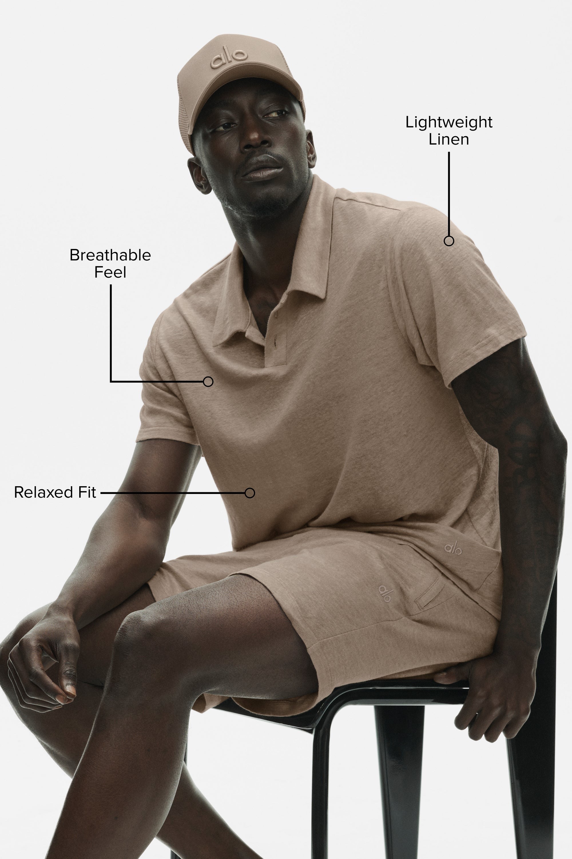 Linen Jersey Coastal Short Sleeve Polo - Gravel