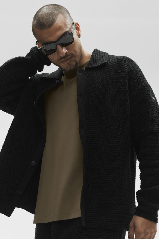 Shift Knit Button Up Long Sleeve - Black