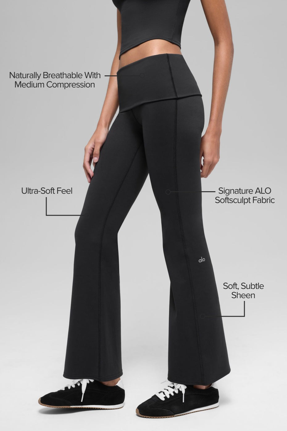 ALO Softsculpt Foldover Flare Legging (Short) - Black
