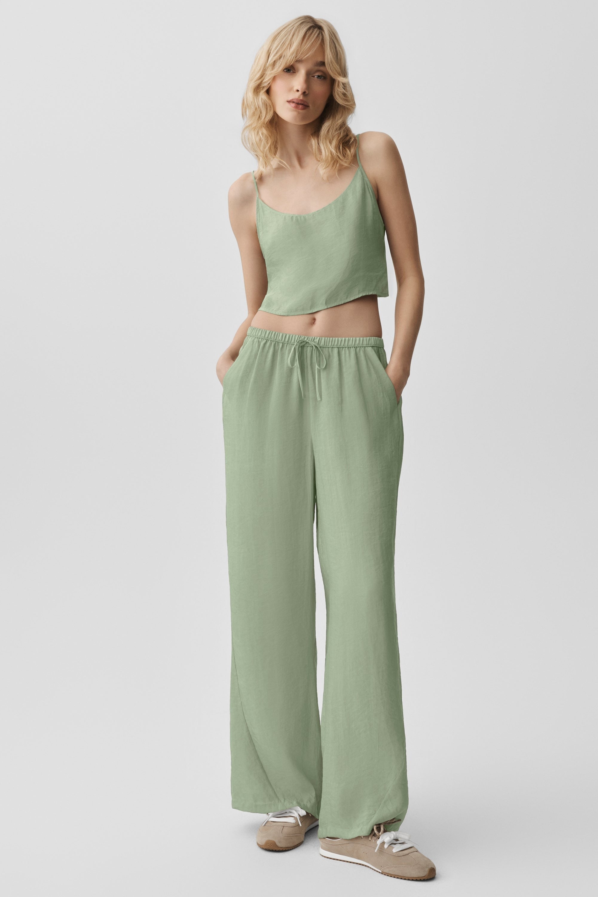 Semi-Sheer Golden Hour High-Waist Straight Leg Pant - Dune Grass
