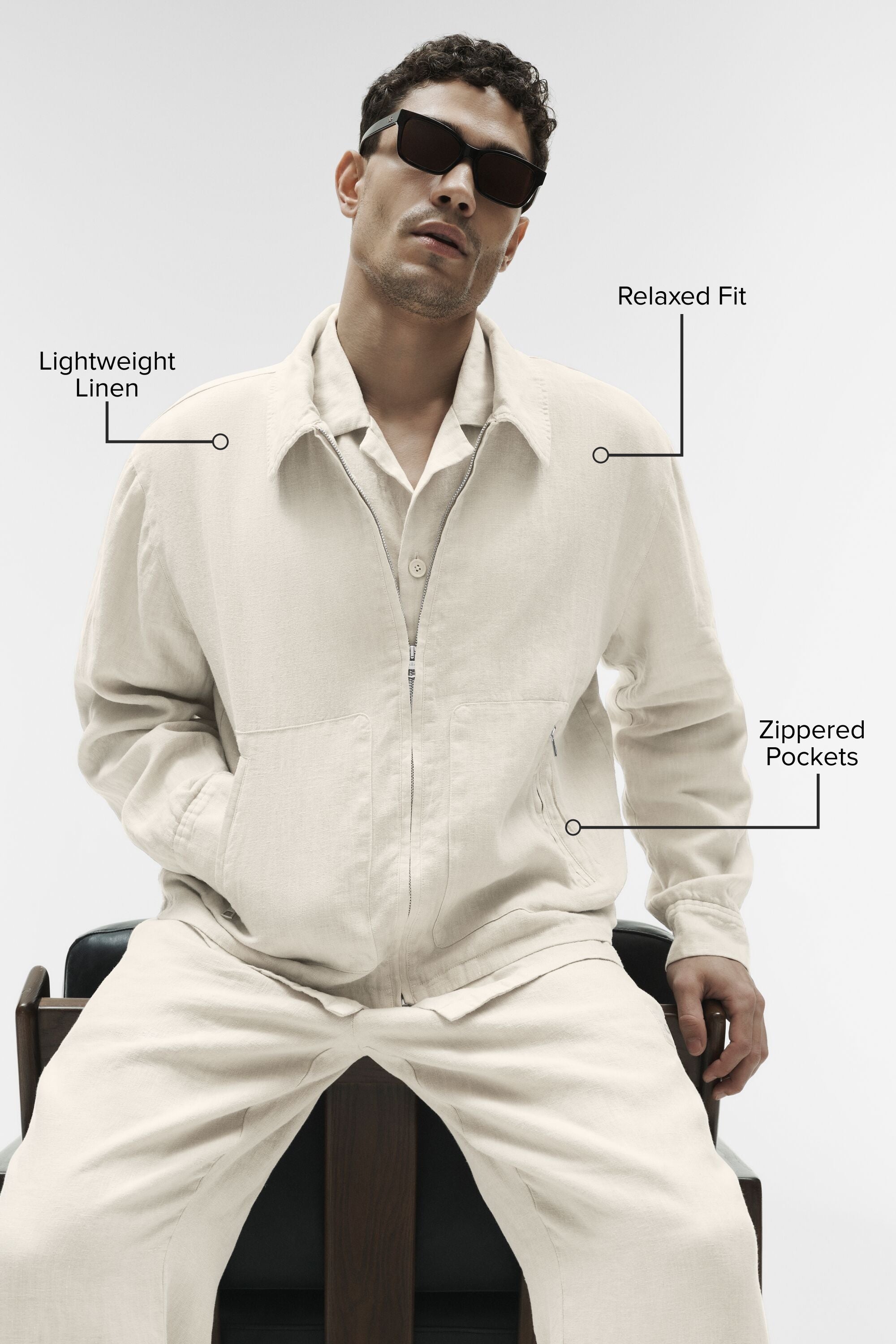 Linen Days Full Zip Jacket - Bone