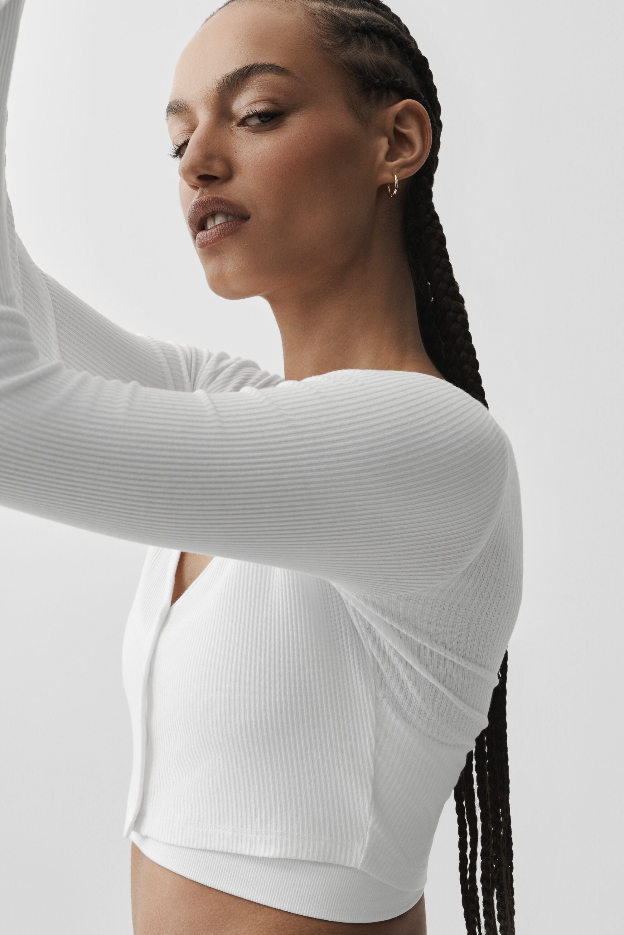 Ribbed Cropped Whisper Cardigan - White