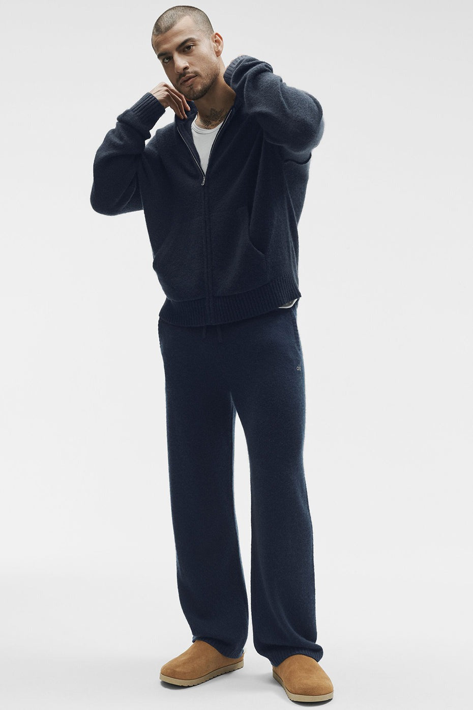 Wool Cashmere New Class Full Zip Hoodie - Navy