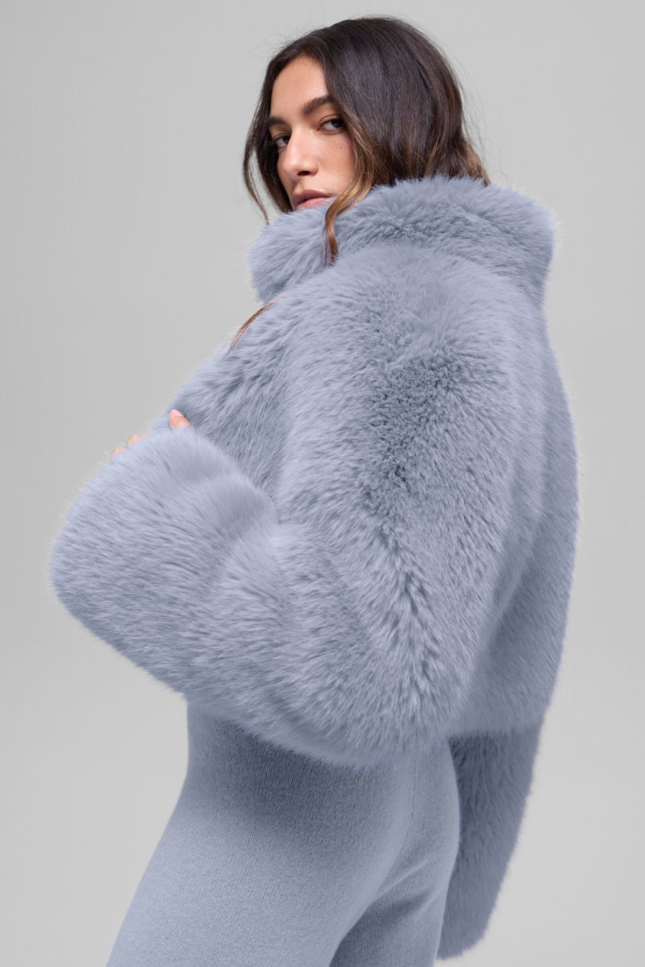 Opulent Faux Fur Cropped Jacket - Winter Frost