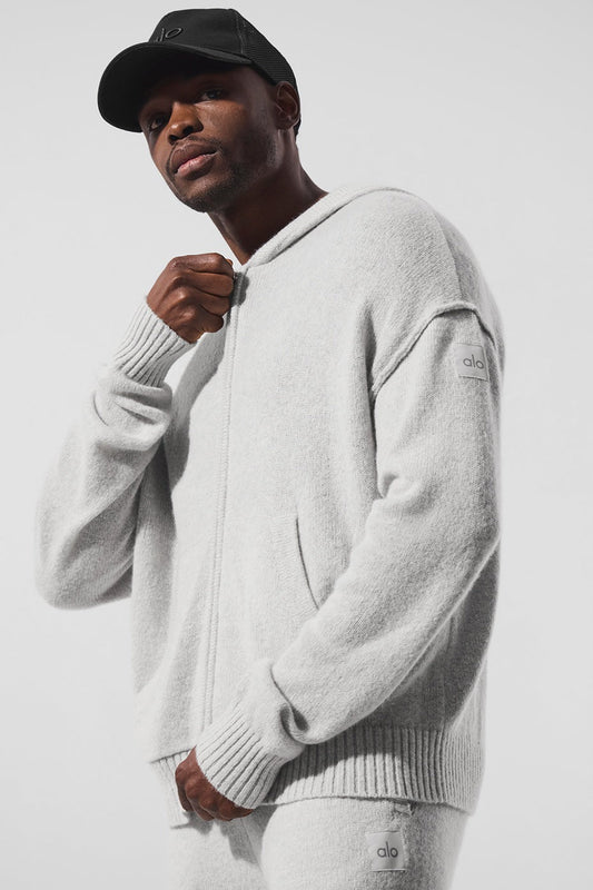 Wool Cashmere New Class Full Zip Hoodie - Pearl Grey Heather