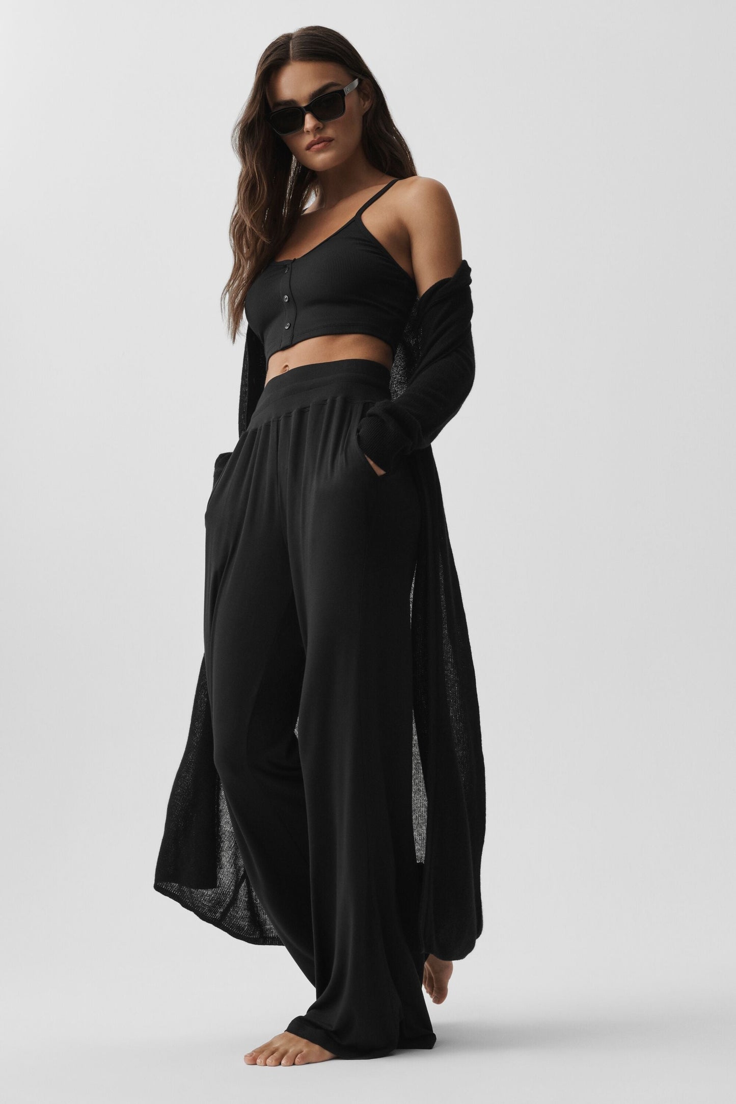 Sheer Cashmere Long Cardigan - Black