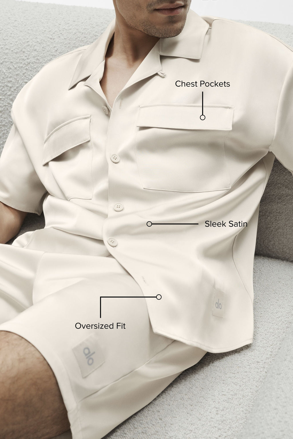 Satin Horizon Short Sleeve Button Up - Bone