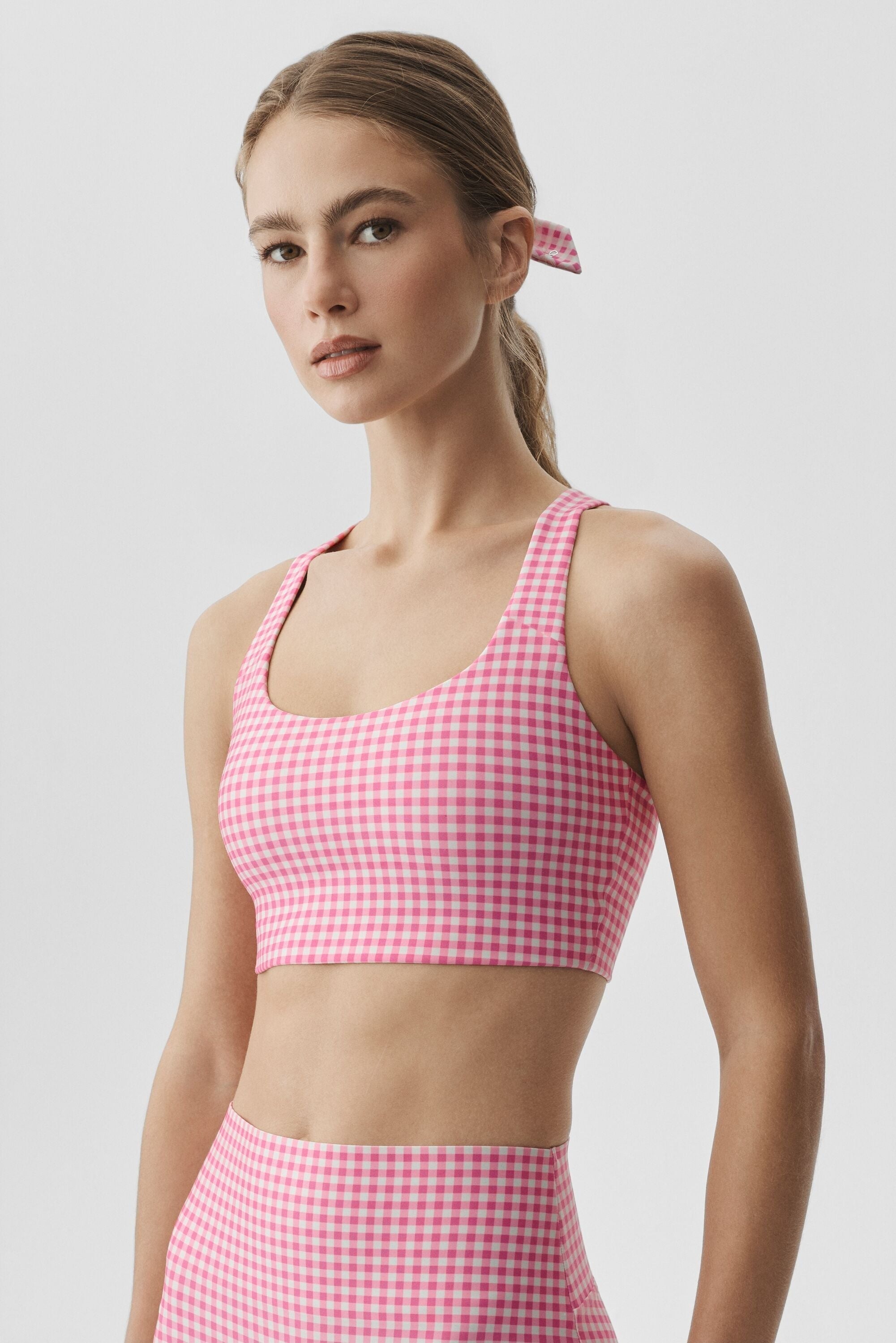 Airlift Gingham Sleek Bra Tank - Paradise Pink Gingham