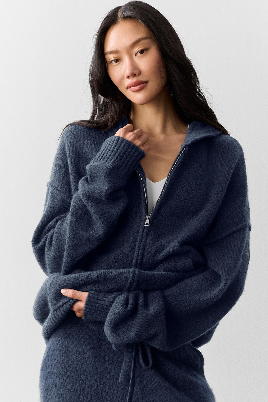 Wool Cashmere New Class Full Zip Hoodie - Navy